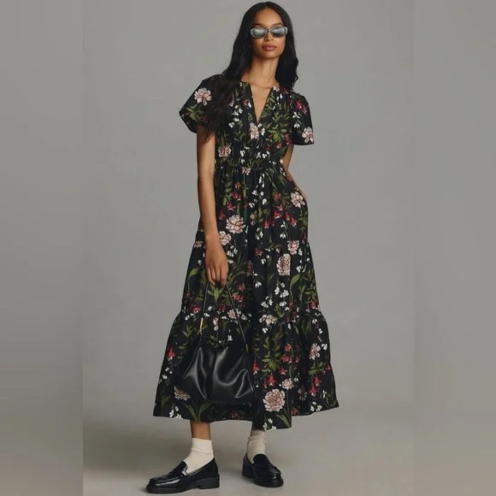 Anthropology Somerset Maxi Black Floral sz XS